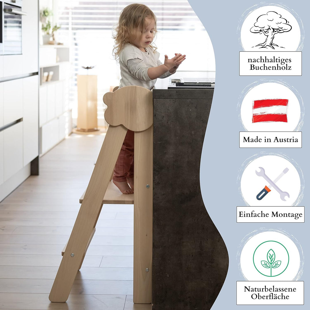 JOWE Lernturm für Kinder | Learning Tower aus Massivholz | klappbar und höhenverstellbar