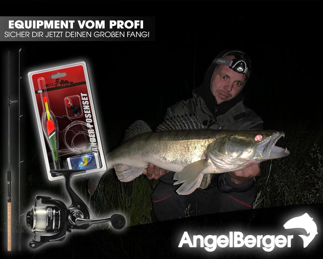 Angel-Berger Steck Angelset Rute Rolle mit Zubehör Angelset Zander