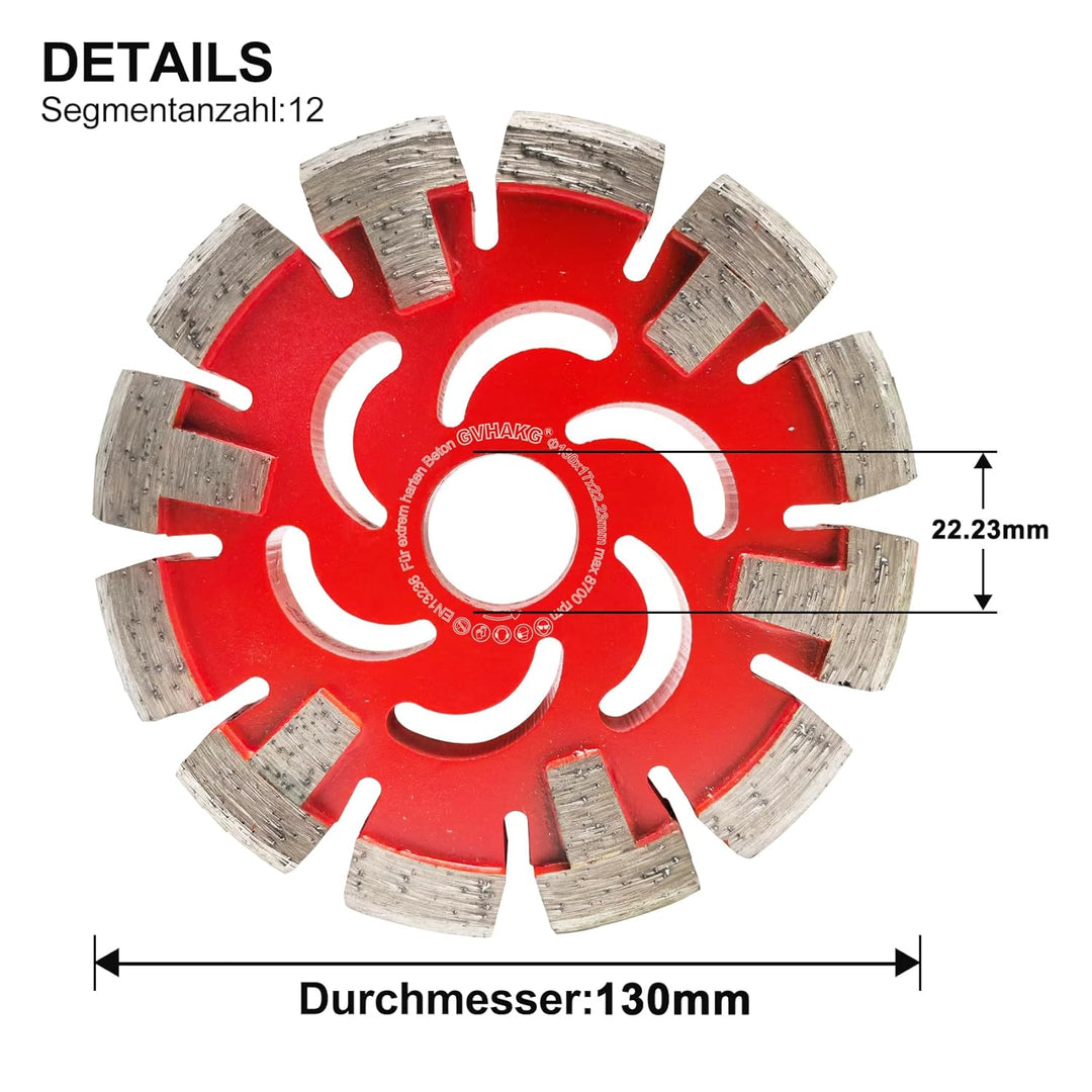 GVHAKG Diamant Frässcheibe 130mm, 17 mm Räumscheibe für Fussbodenheizung Sehr Harten Estrich, Sehr H