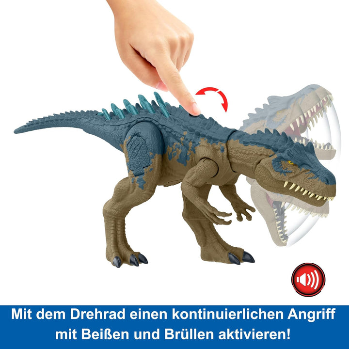 Mattel Jurassic World Ruthless Rampage Allosaurus Dinosaurier-Spielzeug, Actionfigur mit kontinuierl