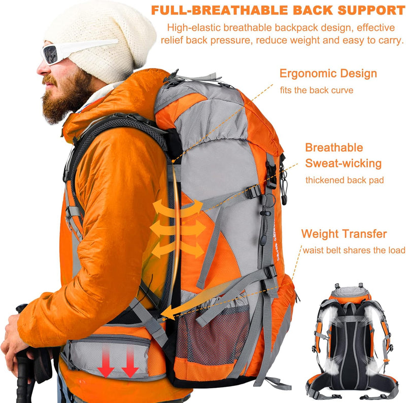 Loowoko Wanderrucksack 50L mit Regenschutz, Camping Rucksack Trekking Tasche für Outdoor, Männer & F