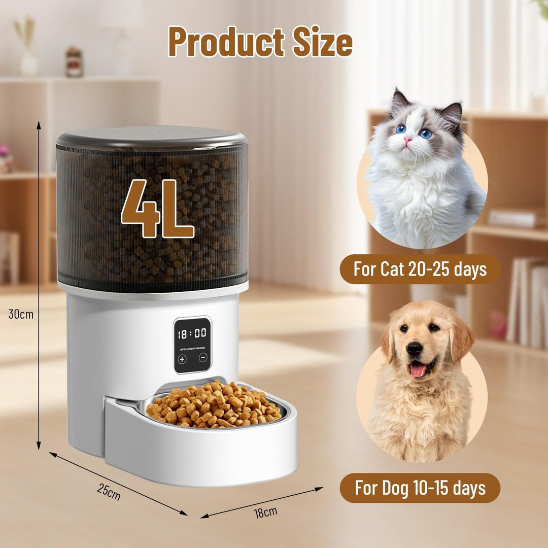 Futterautomat Katze 4L, Katzen Futterautomat mit Timer und Portionskontrolle, 1–6 Mahlzeiten pro Tag