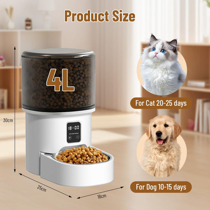 Futterautomat Katze 4L, Katzen Futterautomat mit Timer und Portionskontrolle, 1–6 Mahlzeiten pro Tag