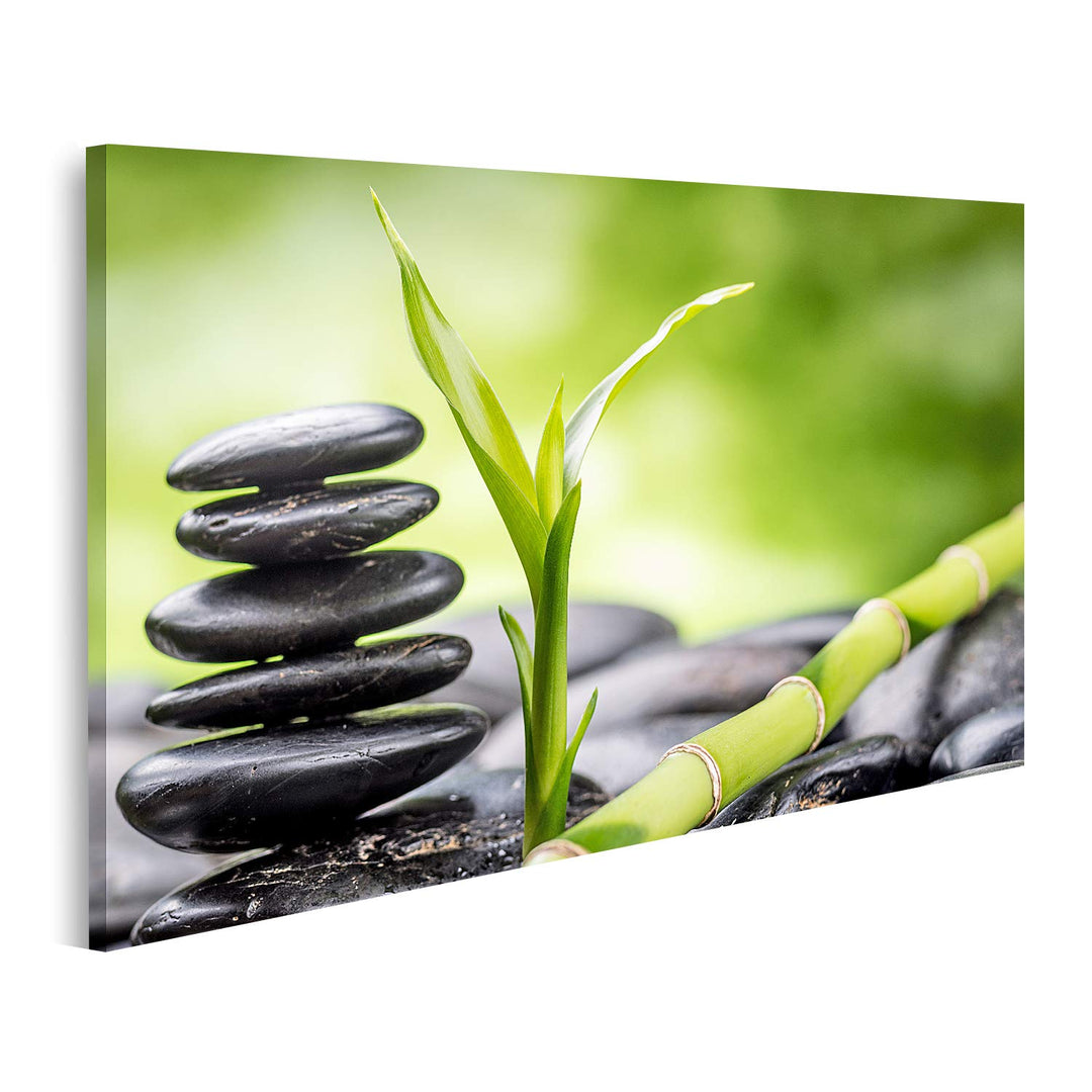 islandburner Bild auf Leinwand Zen Basaltsteine Und Bambus Bilder Wandbilder Poster Leinwand 100x57c