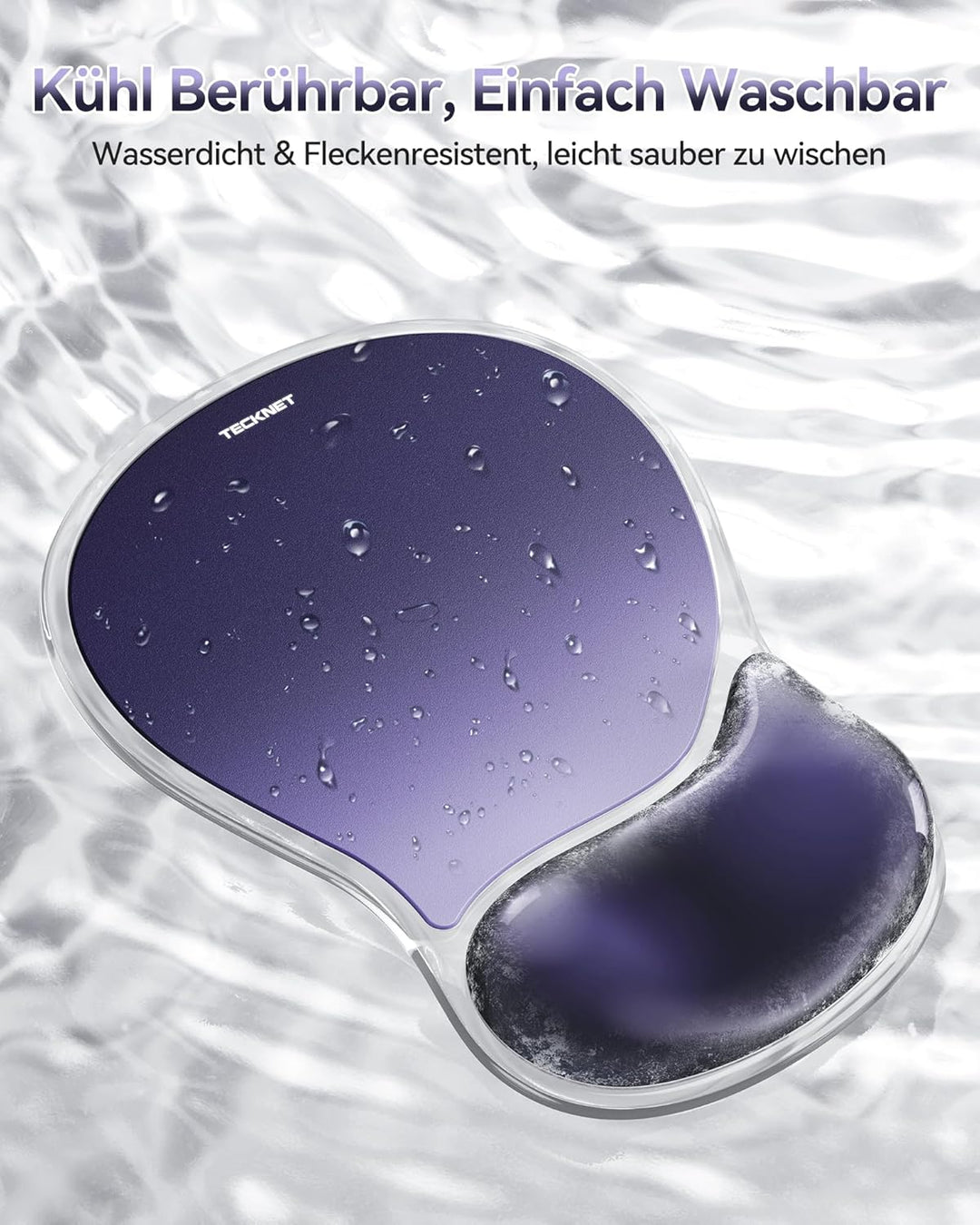 TECKNET Mauspad mit Gel-Handgelenkauflage, Ergonomische Tropfenförmige Vertiefung, Passt &amp; Weich, Wa