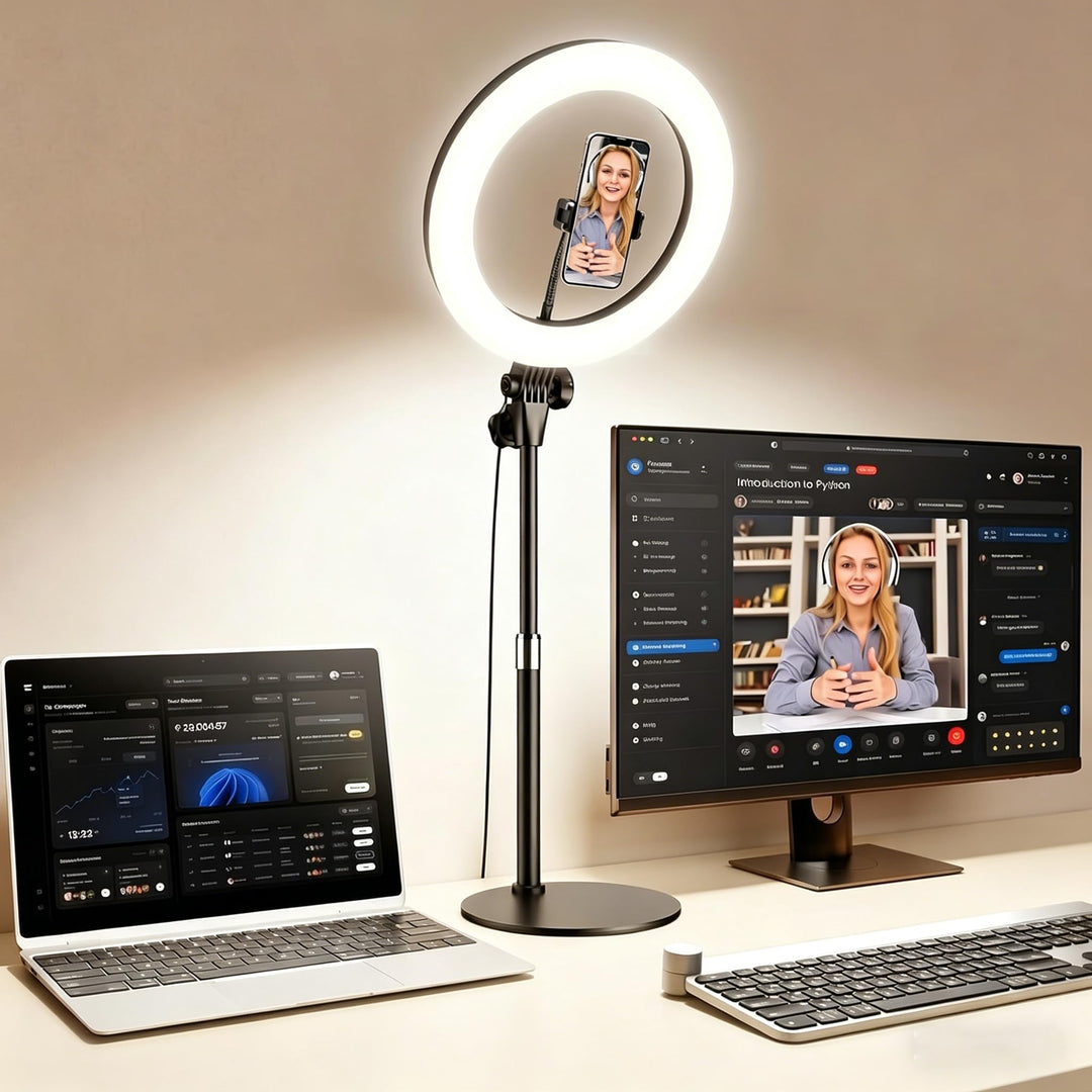 Ringlicht mit Stativ,Ring Light Tisch Selfie Licht Ringleuchte Lichtring,10.5 Zoll 3 Lichtfarben 10