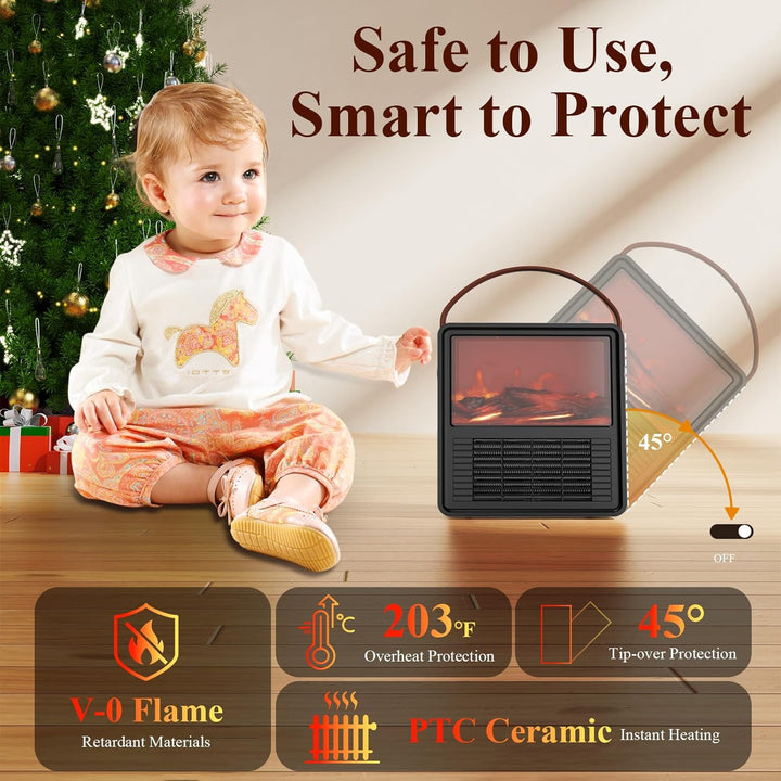 Minthouz Elektrischer Heizlüfter 1200W/800W, Keramik Heizgerät mit 3D Flammeneffekt, Einstellbarem T