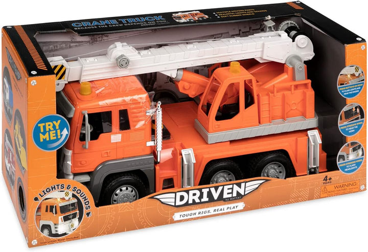 Driven Grosser Kranwagen 47 cm – Mit Lichtern, Geräuschen und beweglichem Arm – LKW Spielzeug ab 3 J