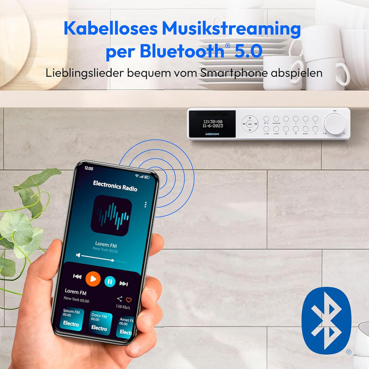 MEDION E6660 Küchen Unterbauradio (DAB+ Küchenradio, PLL UKW Radio, Bluetooth, LED Lichtleiste, Unte