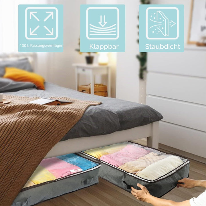 MIXC 6 Packungen Unterbettaufbewahrungen, 100 l grosse Unterbett-Aufbewahrungsbox mit Deckel, Aufbew