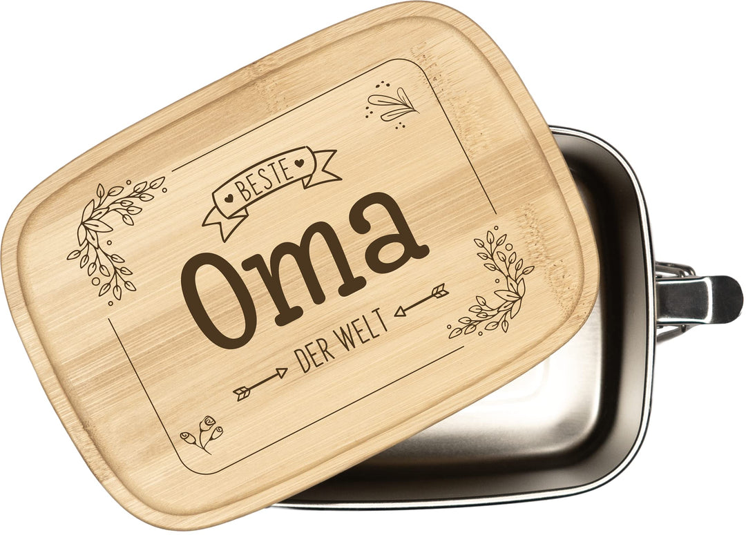 Tassenbrennerei Brotdose - Beste Oma der Welt - 1000ml Edelstahl mit Bambusdeckel mit Gravur - Gesch
