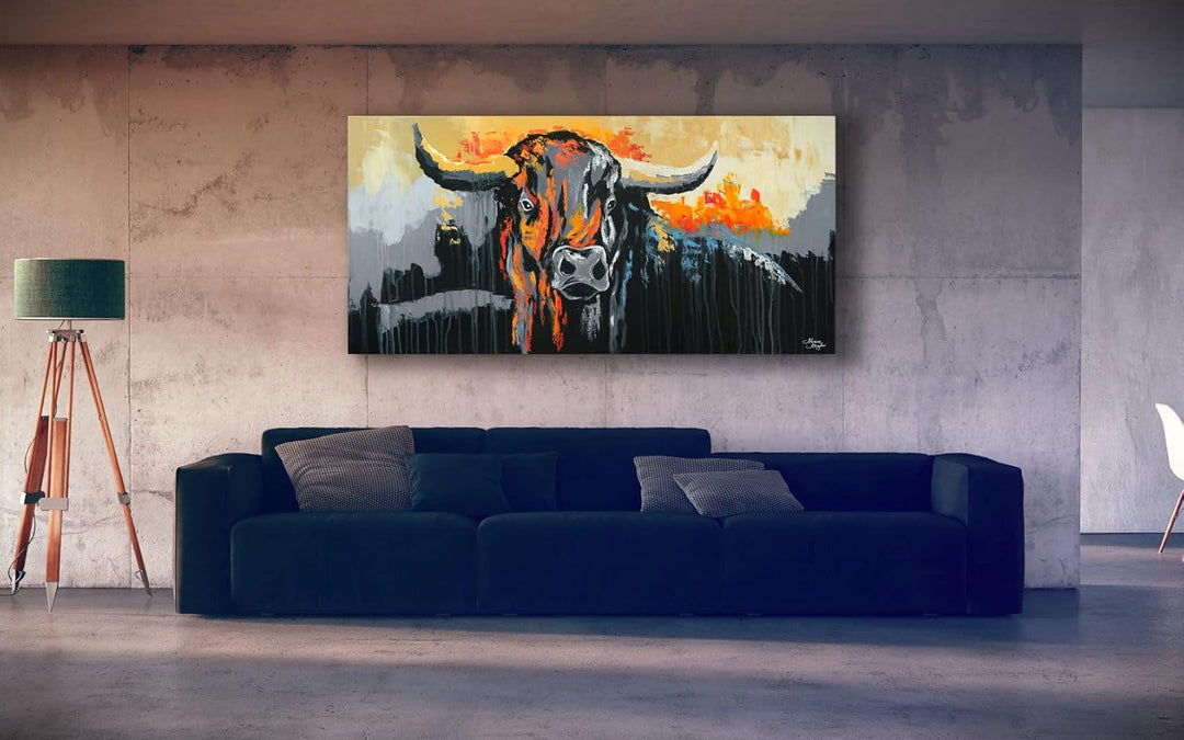 Monica Mirafiori I 100% HANDGEMALT I Gemälde BULL 100x50cm | Gemälde Handgemalt | Acrylgemälde | Seh