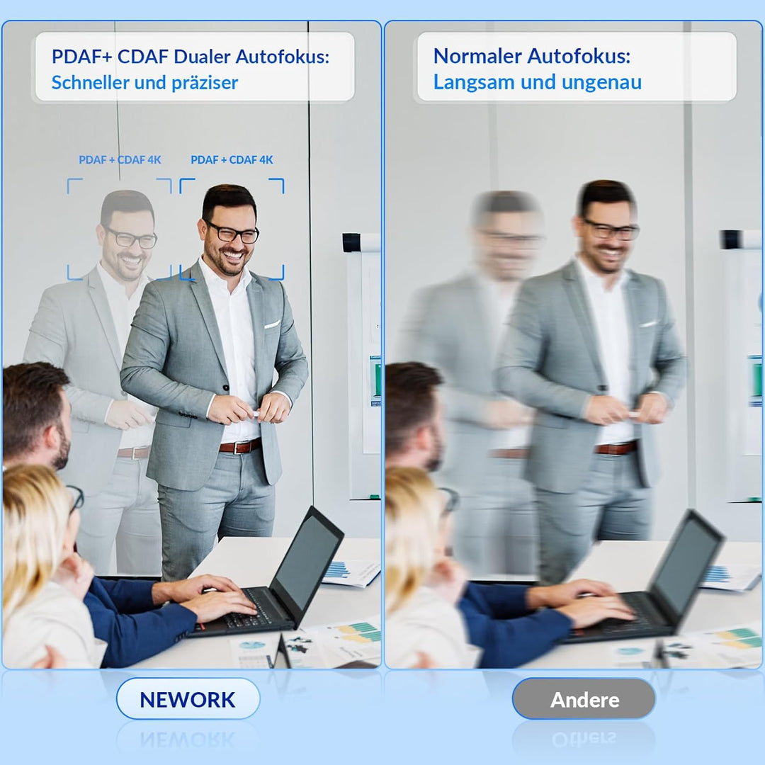 4K Webcam Mit PDAF & CDAF Dual-Autofokus, Ultra HD 4K, 2 Rauschunterdrückungs-Mikrofone, Automatisch