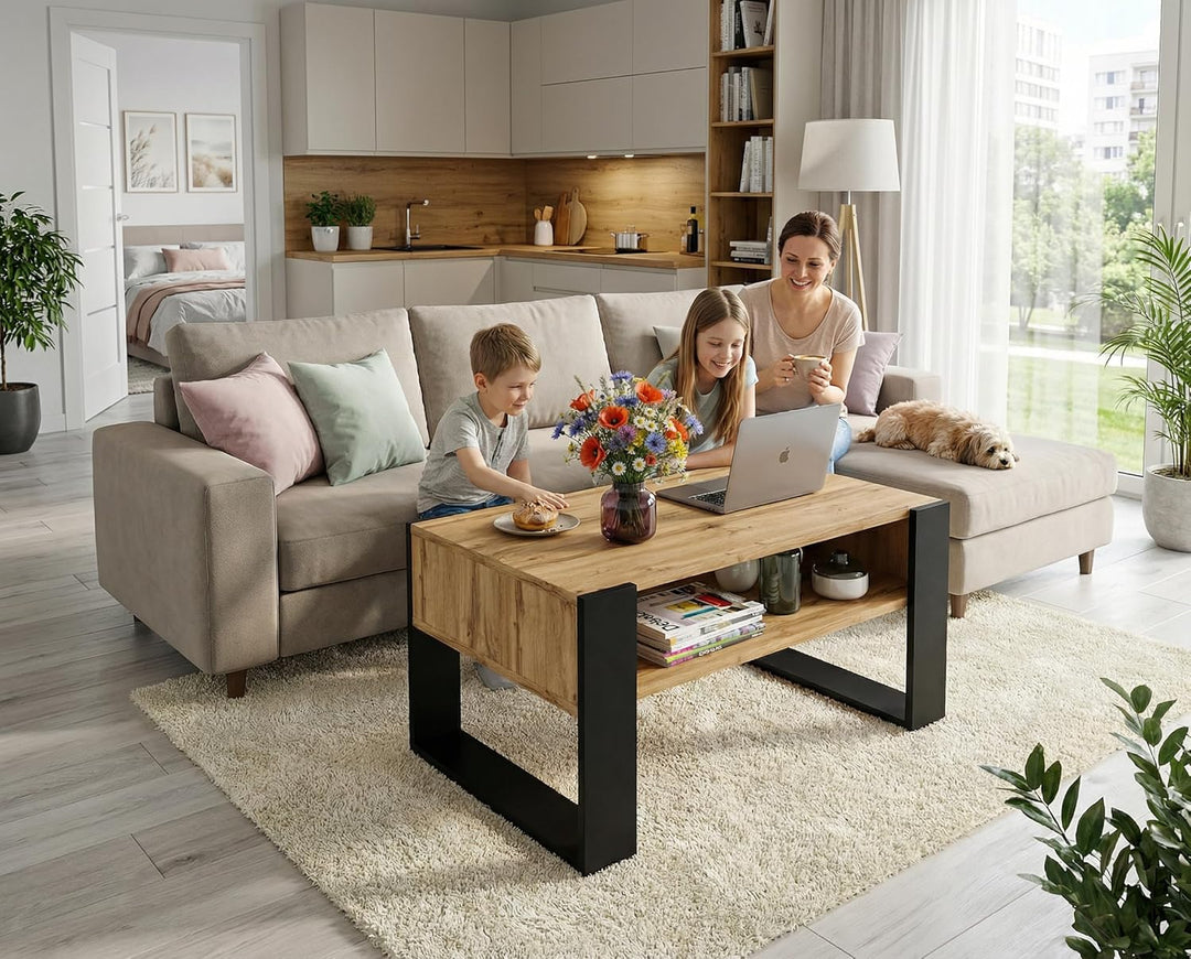 Couchtisch 92×53.6 cm – Wohnzimmertisch aus Holzwerkstoff, Stabiler & moderner Kaffeetisch mit zusät