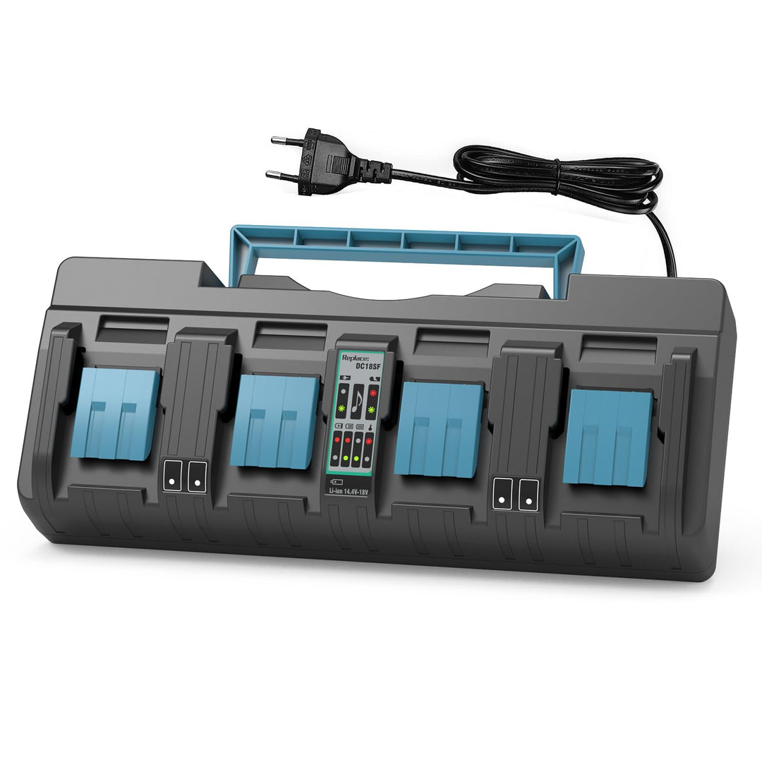 4-Fach Schnellladegerät DC18SF für Makita Ladegerät 18V | Kompatibel mit Makita Akku 18V/14.4V BL185