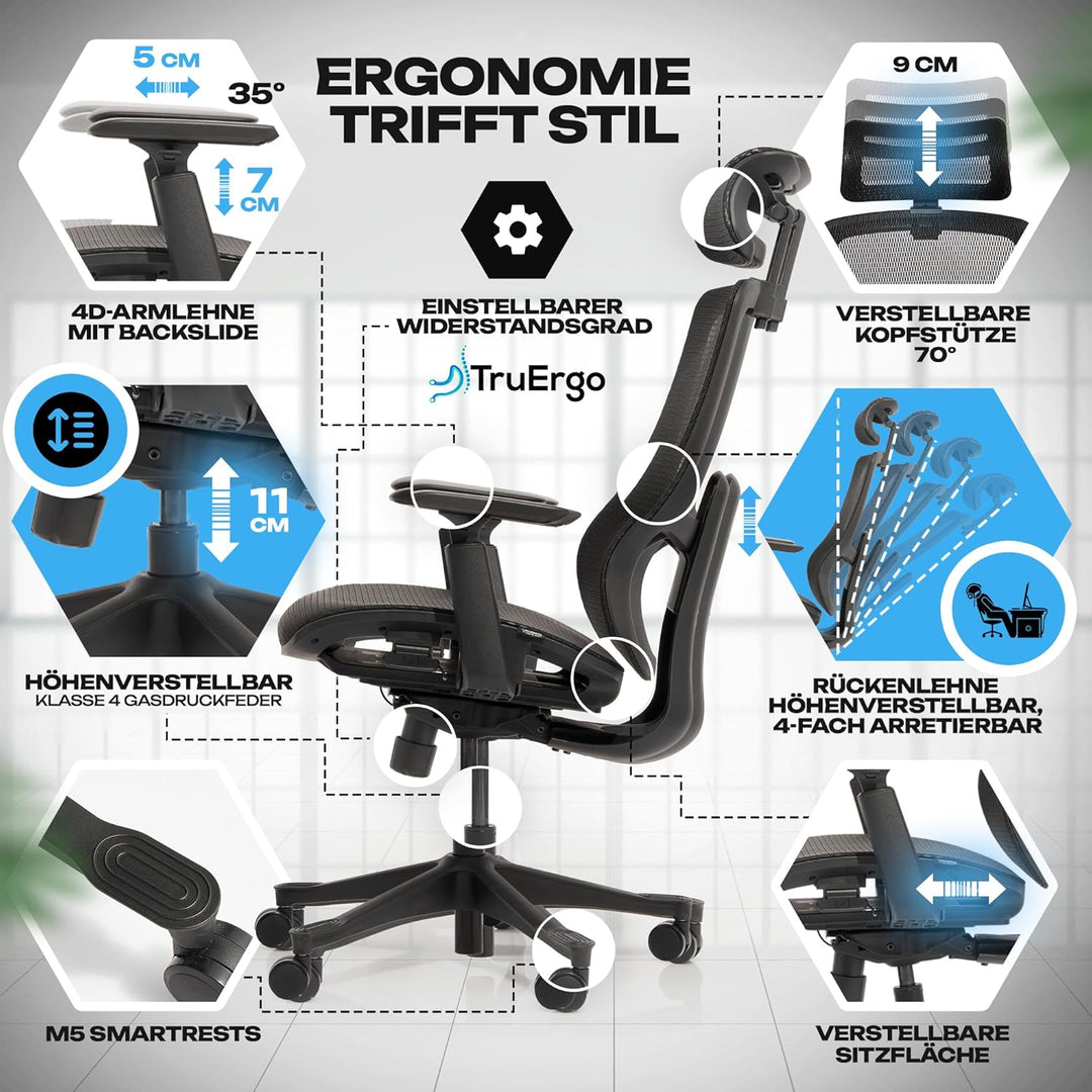 VALKENSTOL M5 Ergonomischer Bürostuhl [Höhenverstellbare Rückenlehne, Einstellbare Sitztiefe, Mesh-S