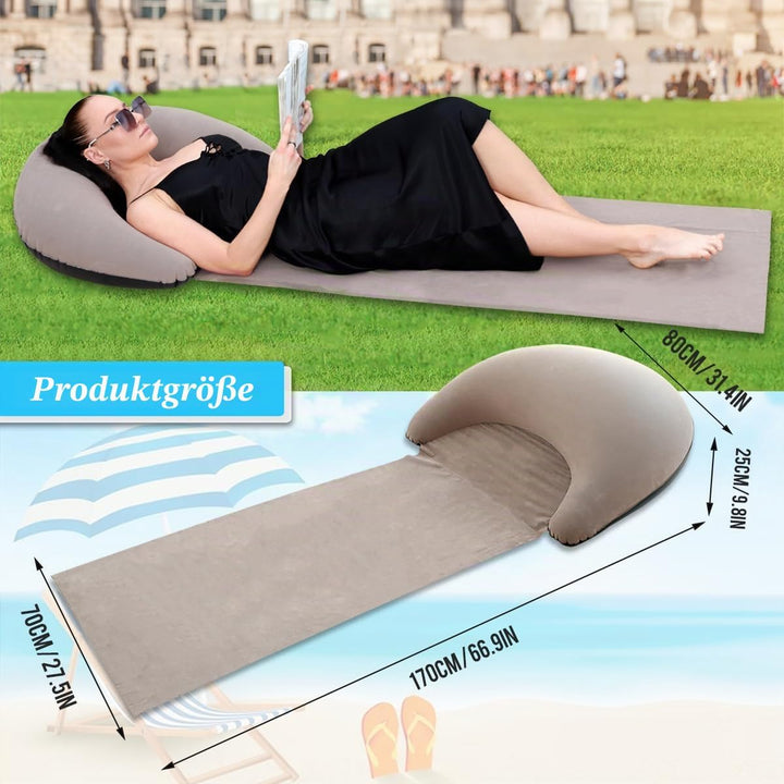 Aufblasbare Strandmatte Loungesessel, Outdoor-Sonnenbaden-Isomatte mit aufblasbarem Kissen, tragbare