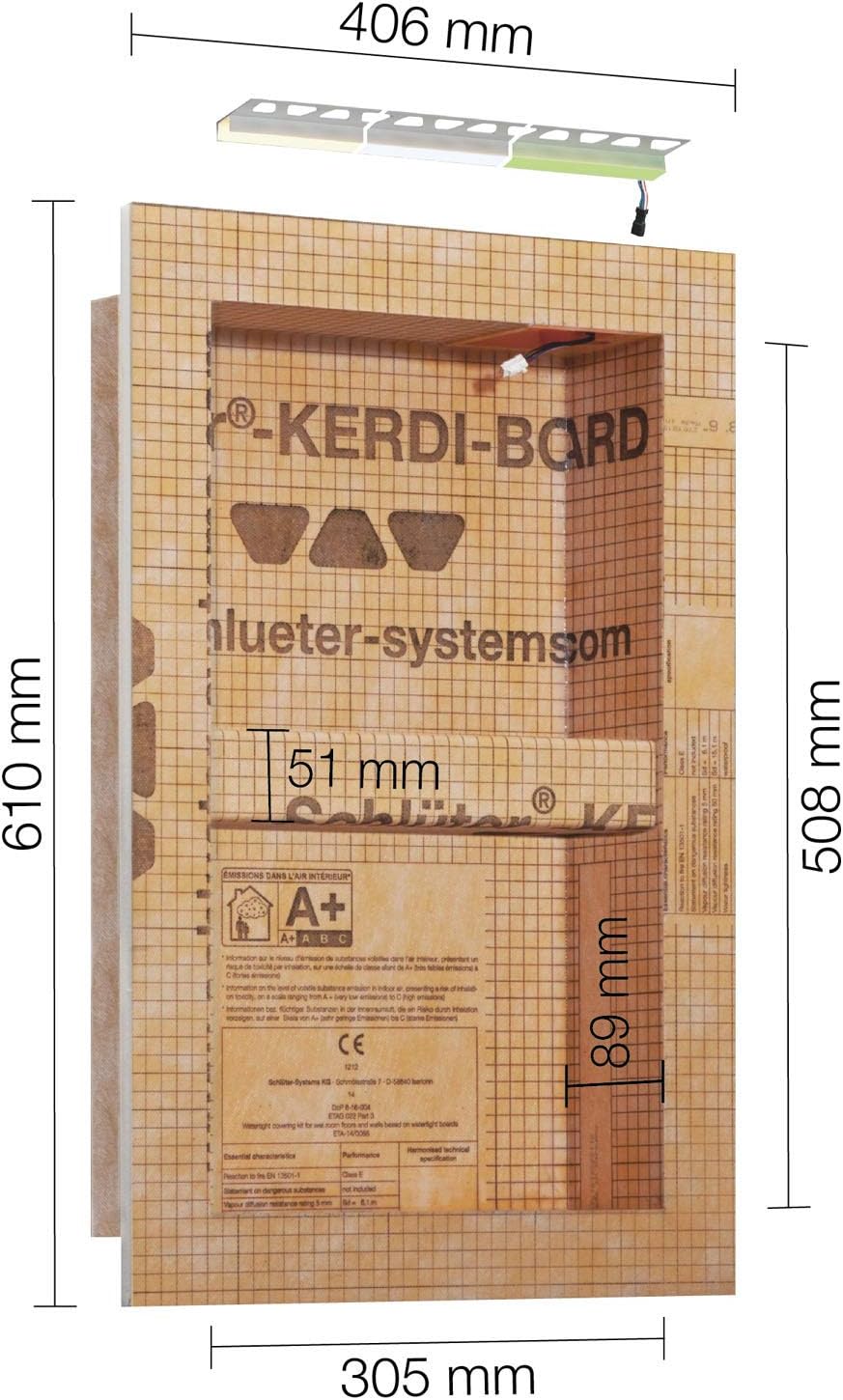 Schlüter® KERDI BOARD NLT Wandnische mit Liprotec-LED (305 x 508 x 89, warmweiss) 305 x 508 x 89 War
