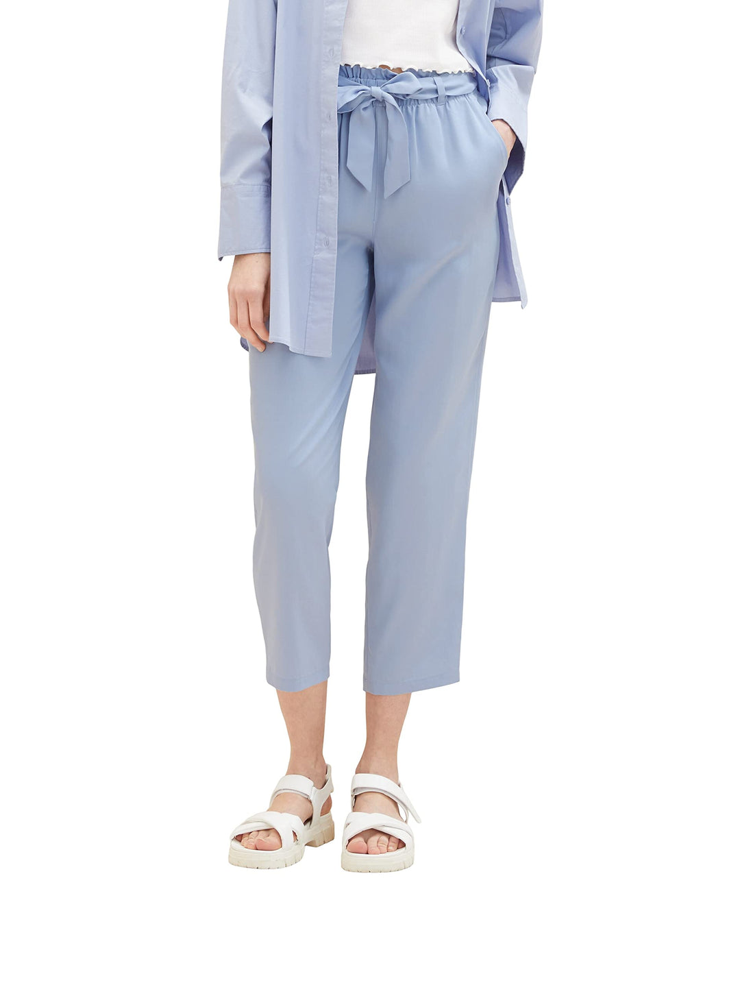 TOM TAILOR Denim Damen Relaxed Tapered Hose mit Bindegürtel M 12819 - Parisienne Blue, M 12819 - Par