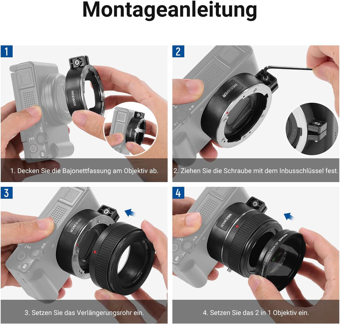 NEEWER Weitwinkelobjektiv Kompatibel mit Sony ZV-1 II (ZV-1 M2), 2 in 1 HD 18mm Weitwinkel + 10X zus