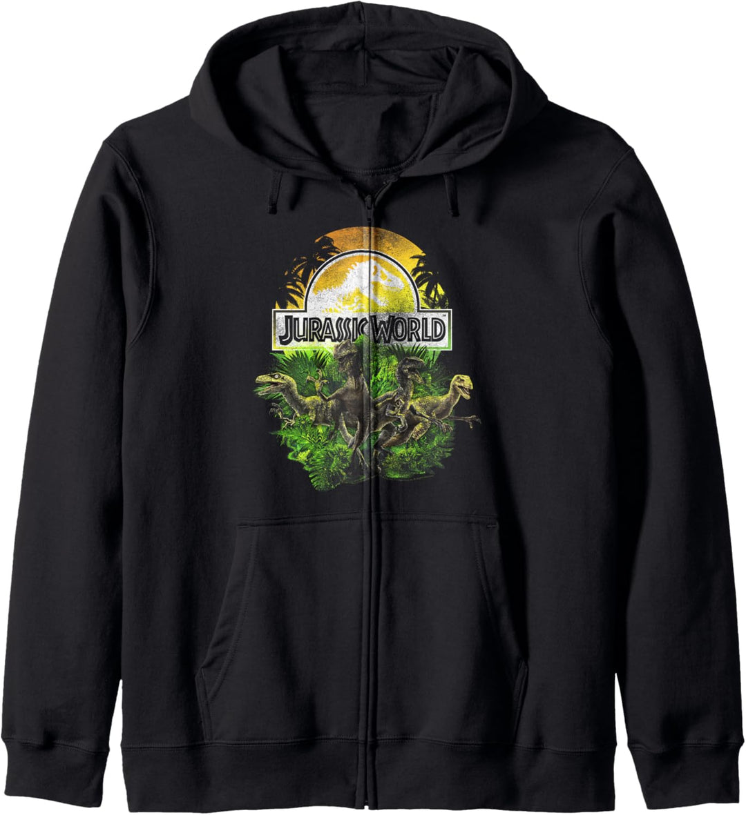 Jurassic World Raptor Group Shot Titel Logo Kapuzenjacke