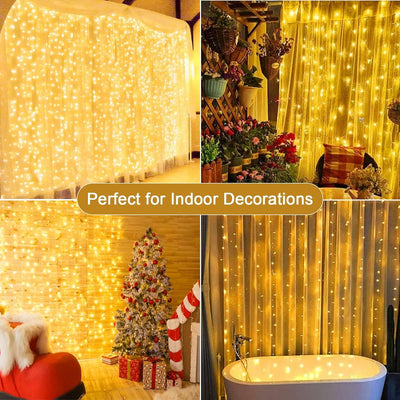 Joycome Lichtervorhang 6m x 3m 600 LED Lichterketten Vorhang, 8 Modi Weihnachtsbeleuchtung Strombetr