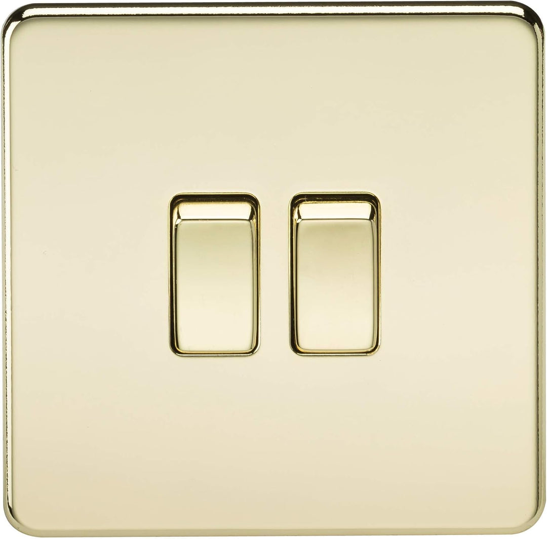 Knightsbridge - Schraubenlose 10A 2G 2-Wege Schalter - Poliert Messing 2G 2W Lichtschalter, 2G 2W Li