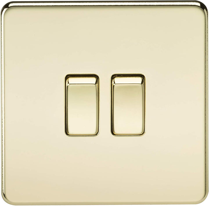 Knightsbridge - Schraubenlose 10A 2G 2-Wege Schalter - Poliert Messing 2G 2W Lichtschalter, 2G 2W Li