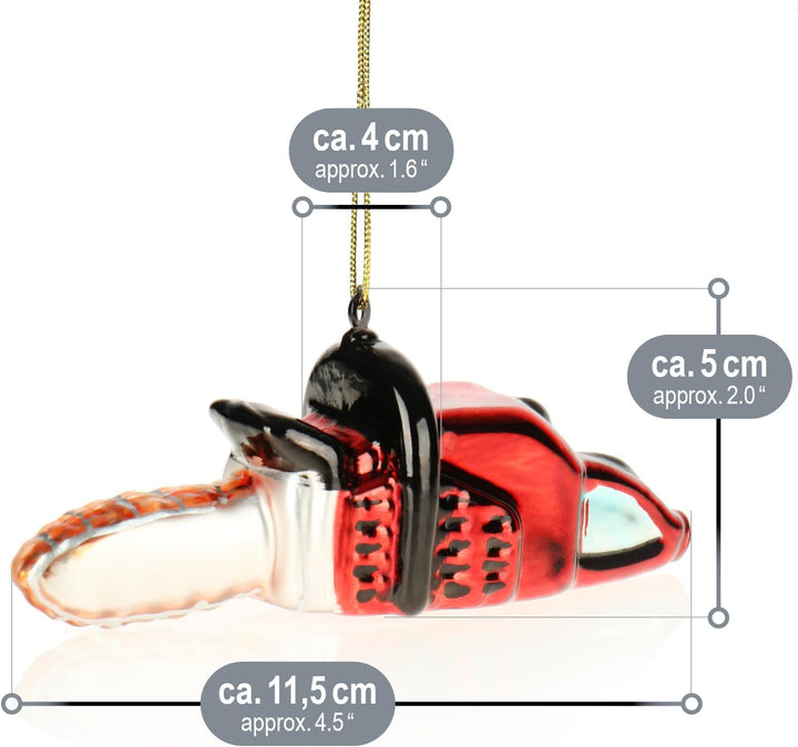 com-four® 3X Premium Christbaumschmuck - Deko-Kettensäge aus echtem Glas - besondere Baumkugeln als