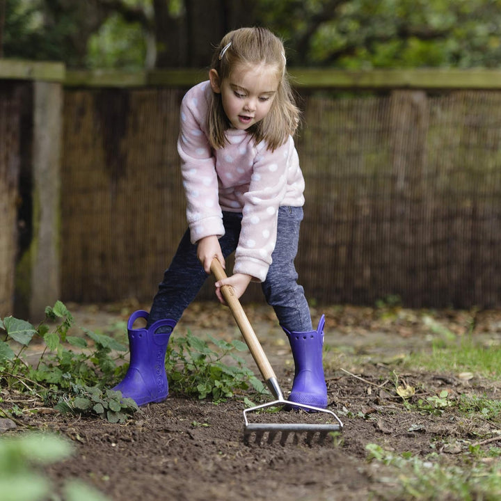 Kent & Stowe Kinder-Gartenrechen – leichte Garten-Harke für Kinder aus Edelstahl, kleines Gartengerä
