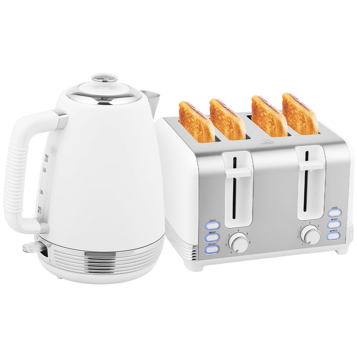 HOMCOM 2200W 1,7L Edelstahl Wasserkocher und Toaster Set mit 4-Scheiben-Toaster Schnellaufheizung, 7