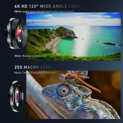 APEXEL Phone Lens Kits-22x Teleobjektiv / 205 °Fisheye-Objektiv / 120 °Weitwinkelobjektiv / 20x Makr