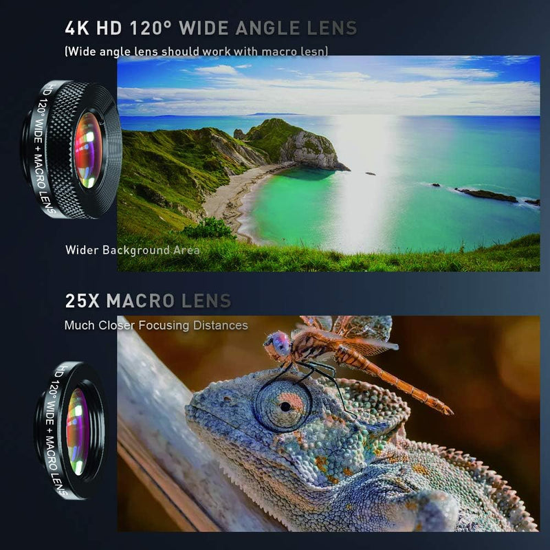 APEXEL Phone Lens Kits-22x Teleobjektiv / 205 °Fisheye-Objektiv / 120 °Weitwinkelobjektiv / 20x Makr