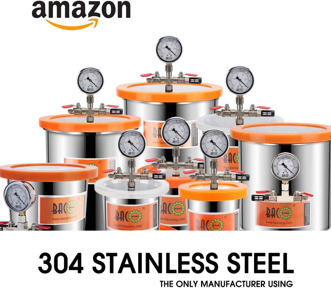 BACOENG 6.8 Liter Edelstahl Vakuumkammer mit Deckel aus gehärtetem Glas 6.8L, 6.8L