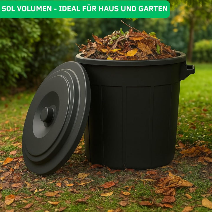 YourCasa Mülltonne 50L - Mülleimer mit Deckel verschliessbar - Tonne mit Trageriffen für Garten - Fu