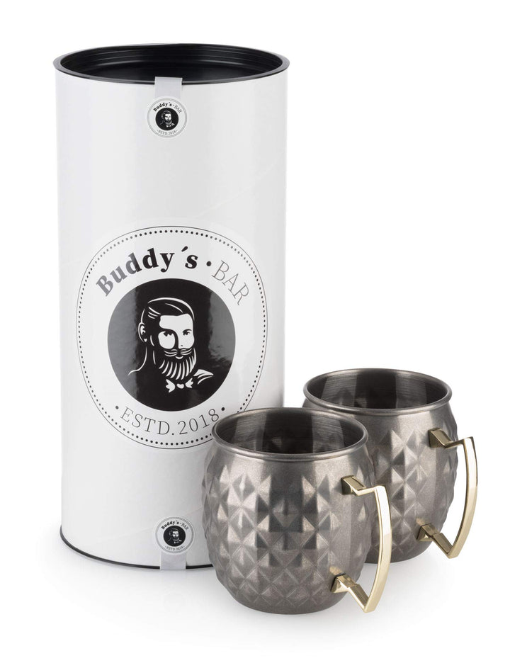 2 Moscow Mule Becher, 500 ml, hochwertige Edelstahl-Becher mit Ananas Struktur, lebensmittelecht, Pi