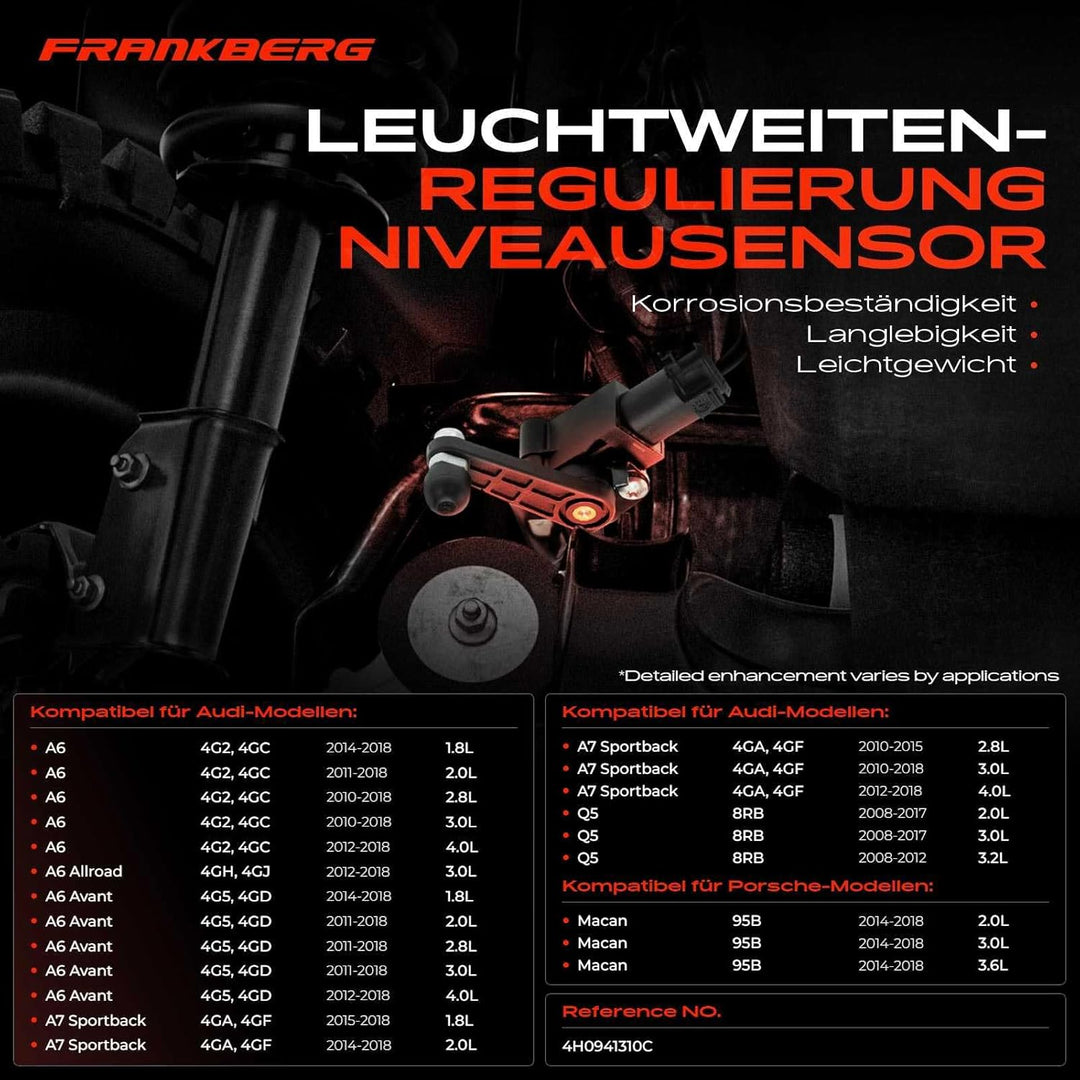 Frankberg Niveausensor mit Gestänge Luftfederung Hinten Rechts für A6 A7 Sportback A8 2009-2018 4H09