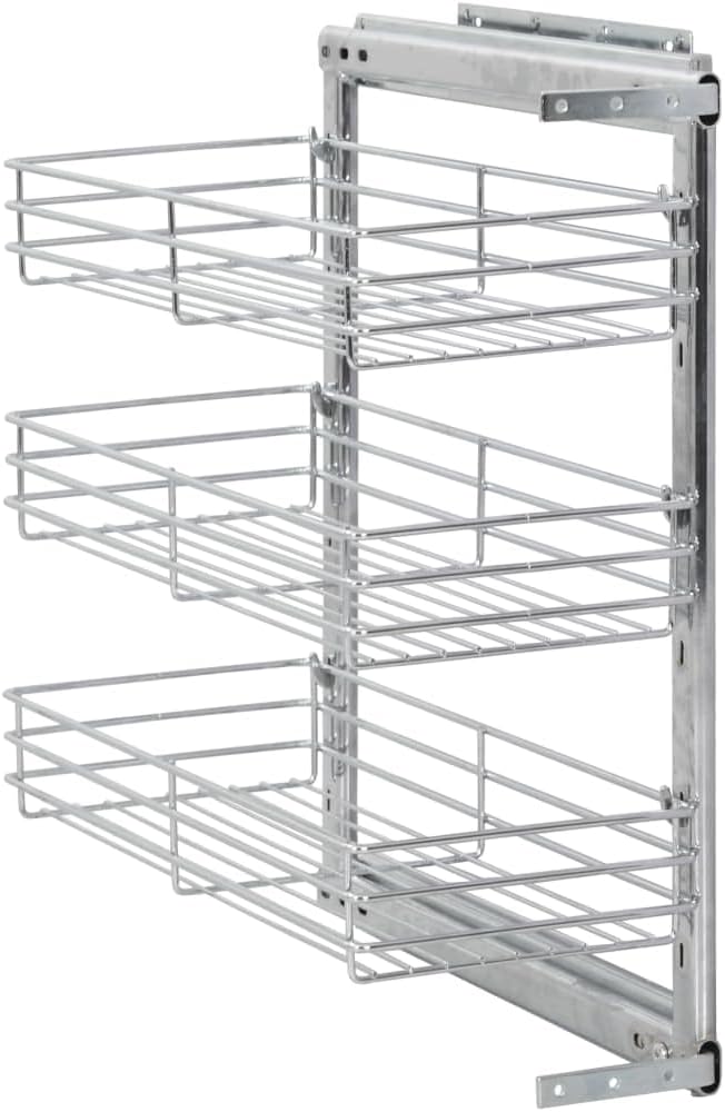INLIFE 3-stufiger Ausziehbarer Küchen-Drahtkorb Silbern 47x25x56 cm,6.7kg,50969