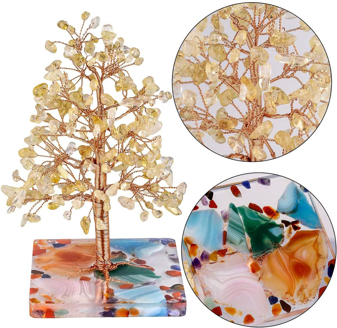 mookaitedecor Natürliche Citrin Crystal Money Tree Figur für Wohnkultur, handgemachte Kupfer gewicke