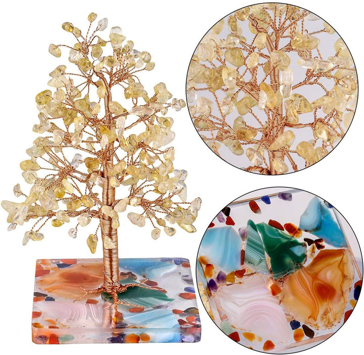 mookaitedecor Natürliche Citrin Crystal Money Tree Figur für Wohnkultur, handgemachte Kupfer gewicke