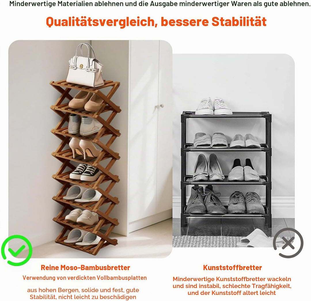 XUDREZ Schuhregal aus Holz, zusammenklappbar, platzsparender Bambus-Aufbewahrungs-Organizer, ohne In