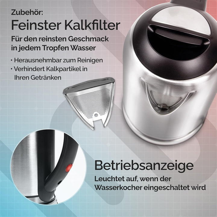 Basics Wasserkocher, Wasserkocher Edelstahl 1L, Wasserkocher klein 1200W, Reisewasserkocher mit Troc