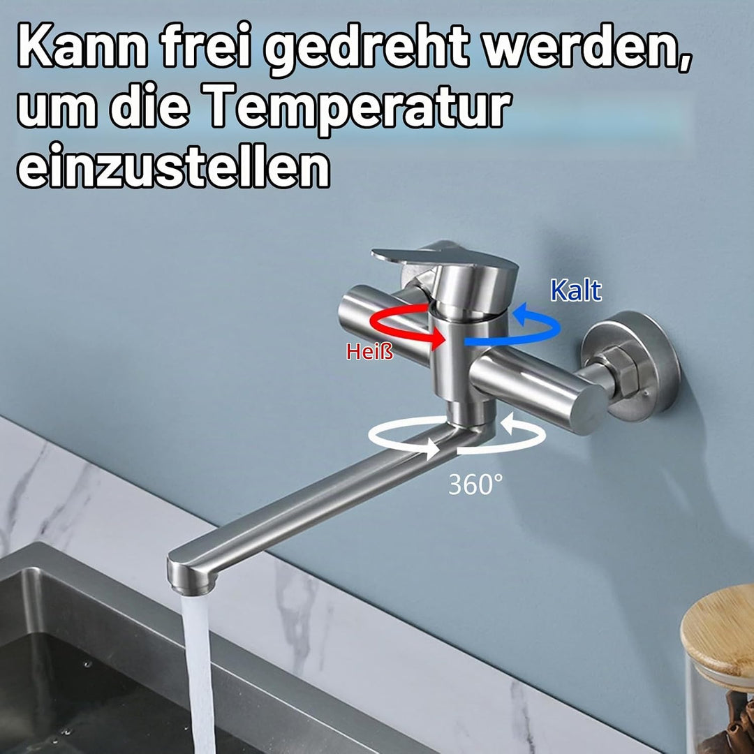 Wasserhahn Wandmontage Wasserhahn Küche 360° Drehbare Einhebelmischer Küchenarmatur 304 Edelstahl Wa