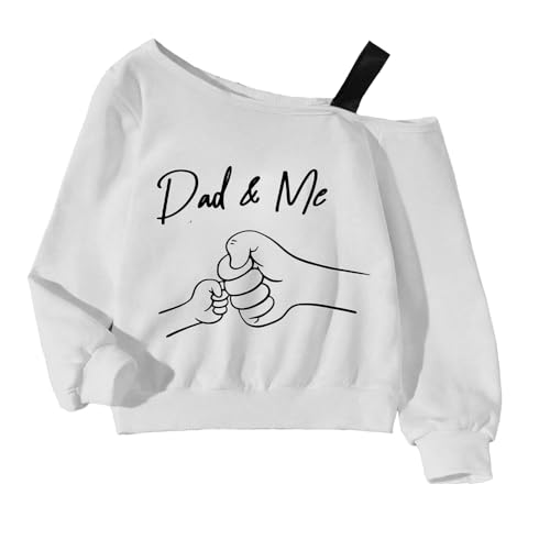 Langarm-Sweatshirt für Mädchen, schulterfrei, Buchstaben-Grafik, lässiges Oberteil 12-13 Jahre Weiss