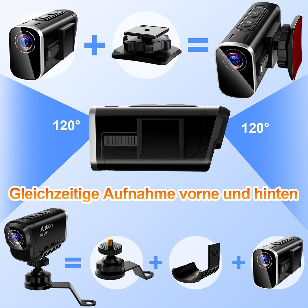 Action Cam 4K WiFi, Dual-Objektiv-Stabilisierung Helmkamera, 6 Stunden Aufnahmezeit Actionkameras mi