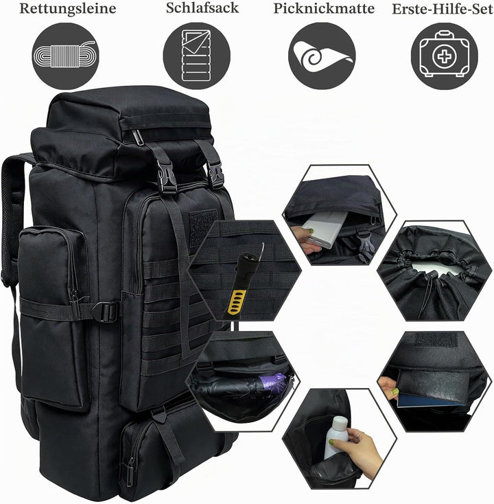 80L Wanderrucksack Campingrucksack, 80 Liter Grosses Fassungsvermögen Outdoor-Rucksack Reiseklettern
