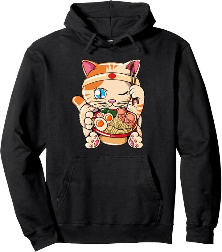 Ramen essende Katze Kawaii Anime Baka japanisches Pullover Hoodie