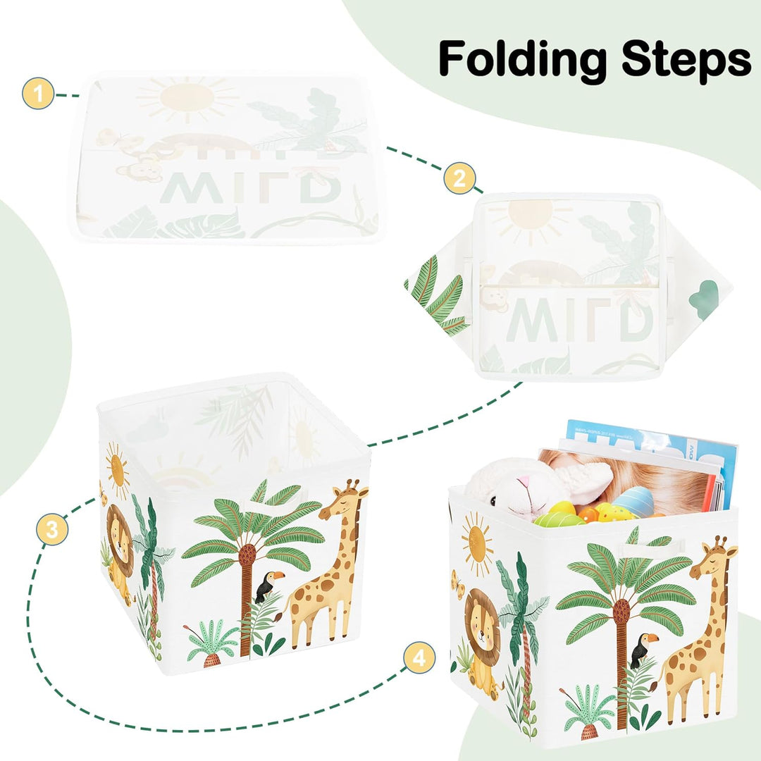 30cm Aufbewahrungsbox 3 Stück Boho Tier Giraffe Löwen Aufbewahrungskorb Kinder Falt Tropische Blätte