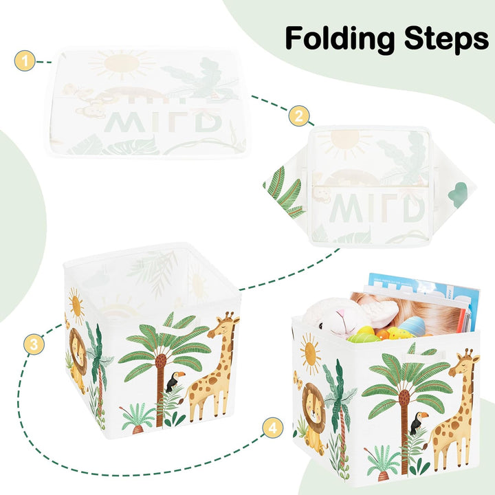 30cm Aufbewahrungsbox 3 Stück Boho Tier Giraffe Löwen Aufbewahrungskorb Kinder Falt Tropische Blätte