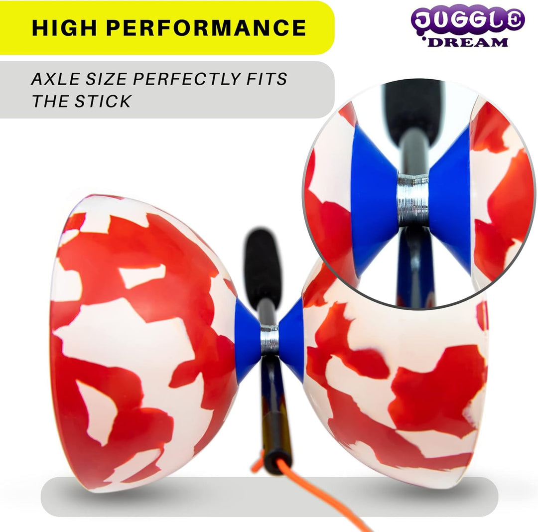 Juggle Dream Jester Diabolo Jonglierset – Fester Achse Profi-Diabolo mit Superglass-Handstäben, Onli